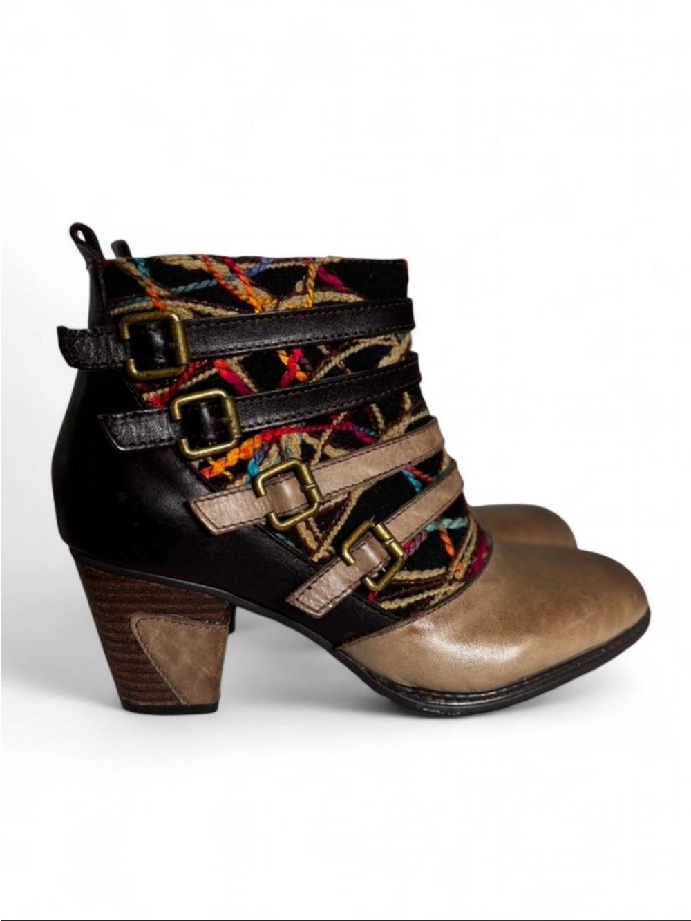 Boho Artsy Maximalist Multicolor Leather Women’s Size 40 Spring Step Ankle Boots